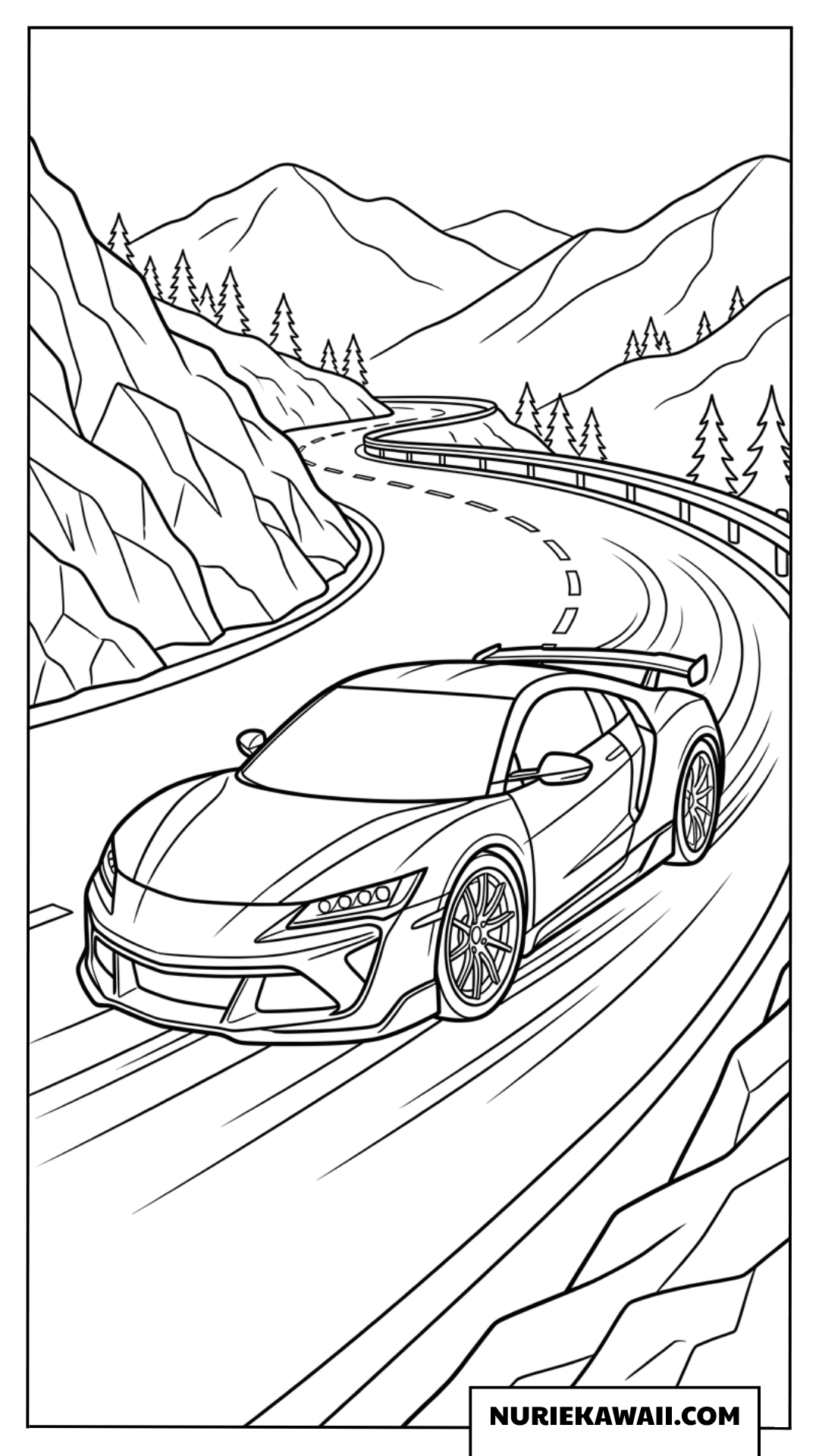 山道を走るスポーツカーの塗り絵