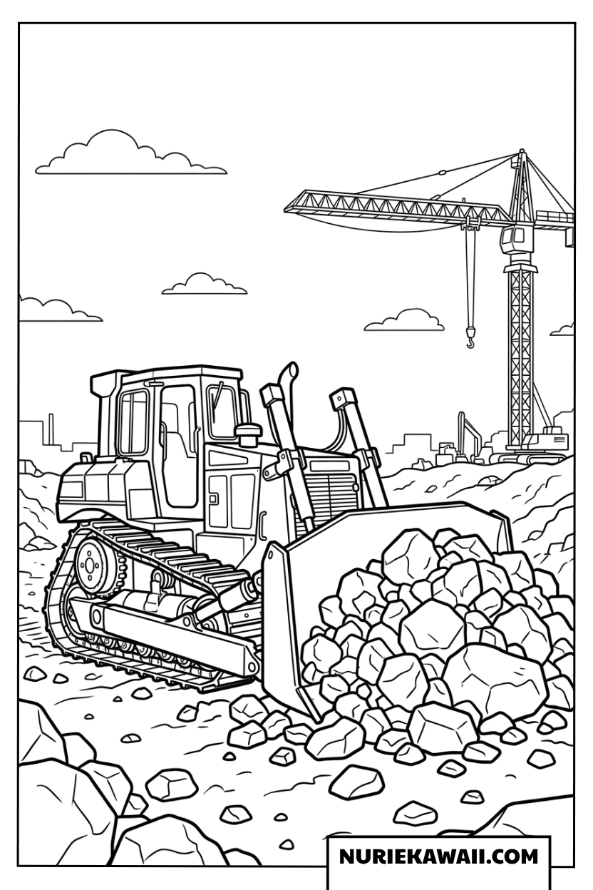 岩を押し分けるブルドーザーの塗り絵