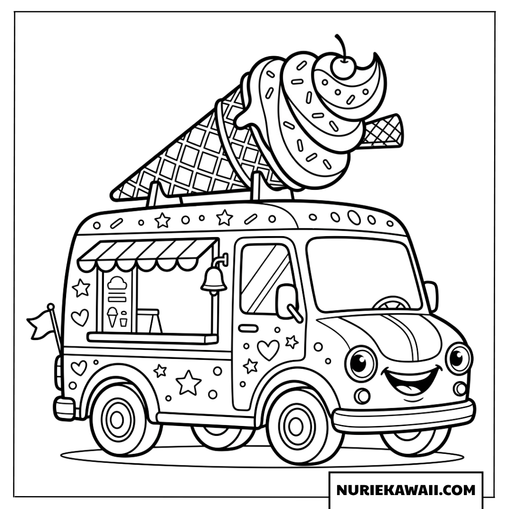 巨大ソフトクリームの移動販売車の塗り絵