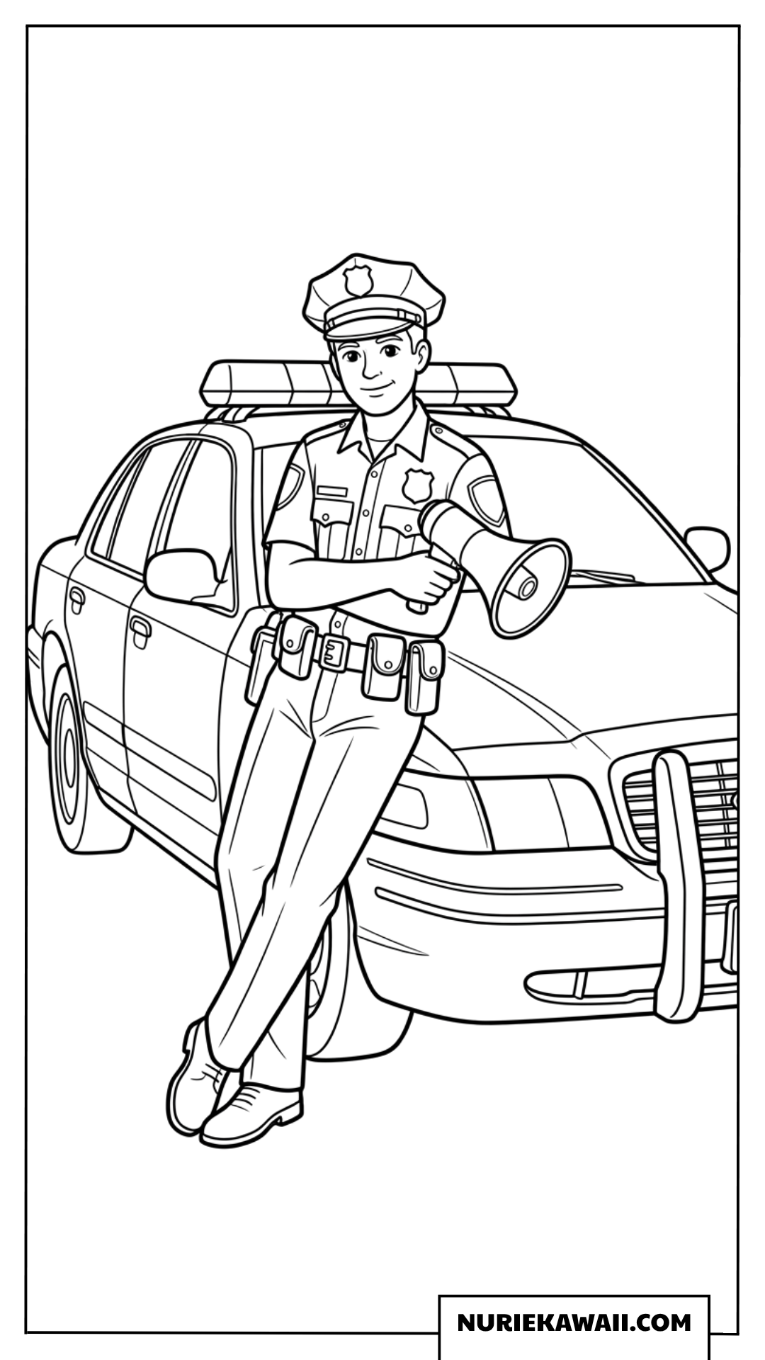 拡声器を持つ警察官の塗り絵