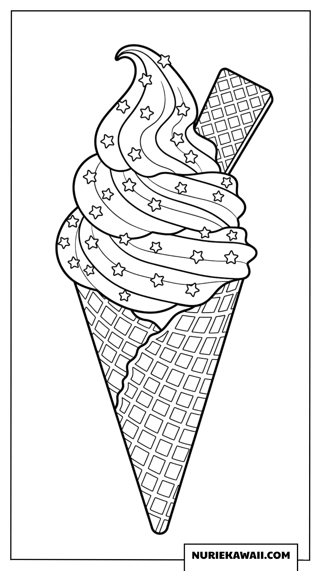 星のトッピングとウエハース付きソフトクリームの塗り絵