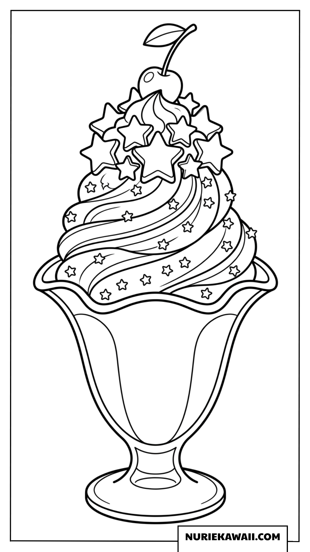 星のトッピングとチェリーが輝くパフェ風ソフトクリームの塗り絵