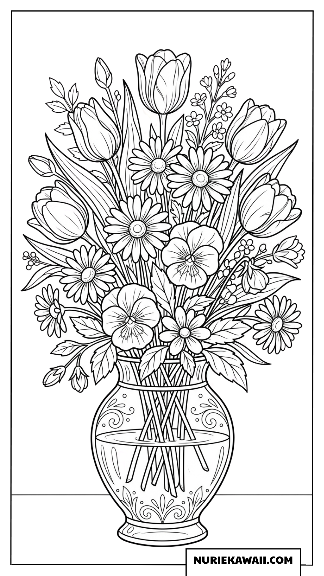 春の華やかな花瓶の塗り絵