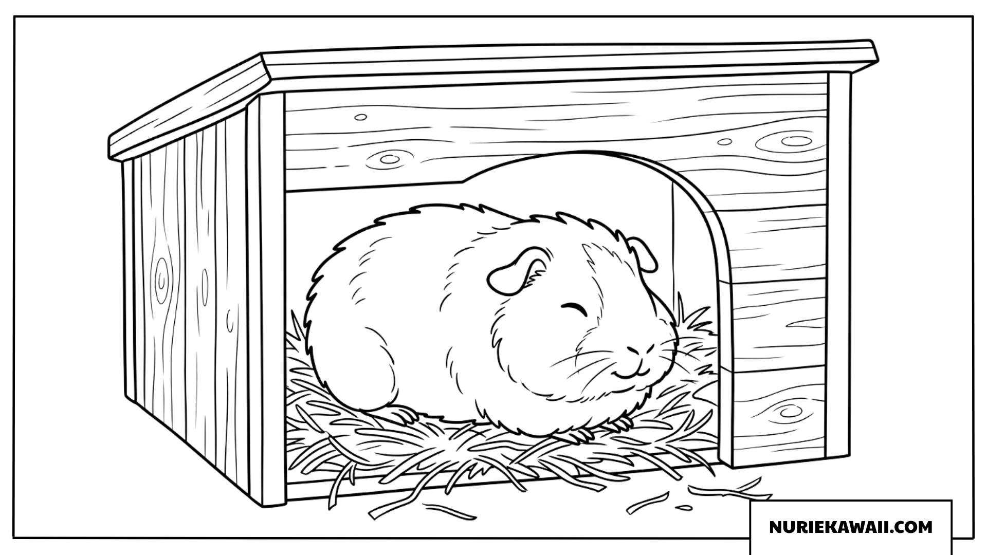 木のおうちで眠る可愛いモルモットの塗り絵