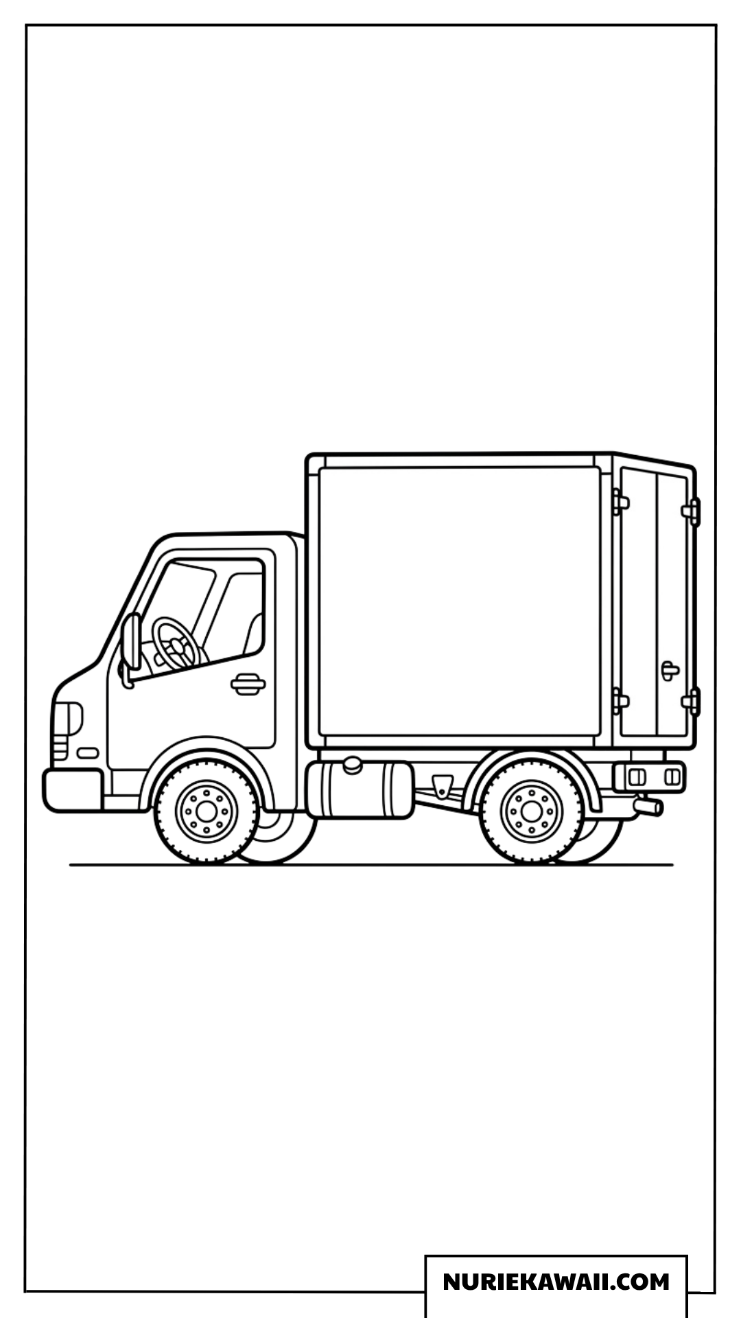 横から見た大きな荷台があるシンプルなトラックの塗り絵