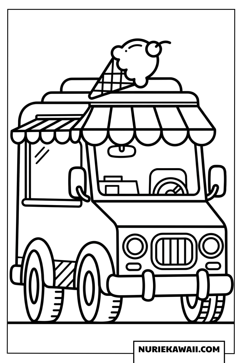 正面から見た可愛いアイスクリームカーの塗り絵