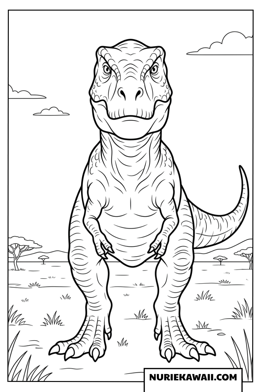 正面を見つめるティラノサウルス 塗り絵