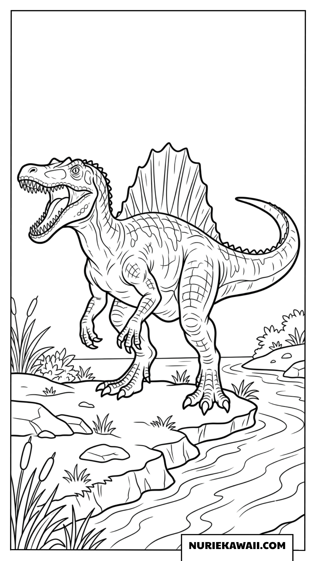 水辺のスピノサウルスの恐竜塗り絵
