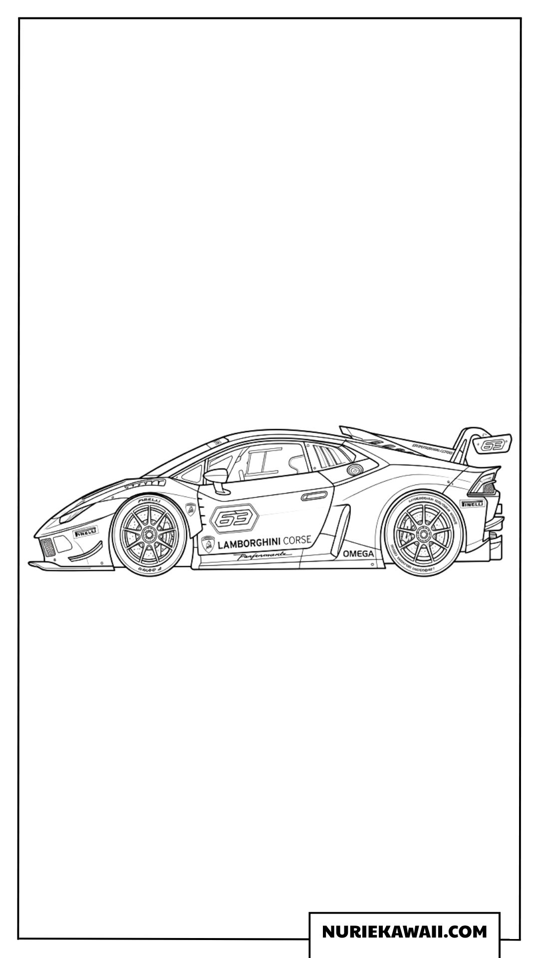 流麗なサイドシルエットが美しいランボルギーニレースカー63号線の塗り絵