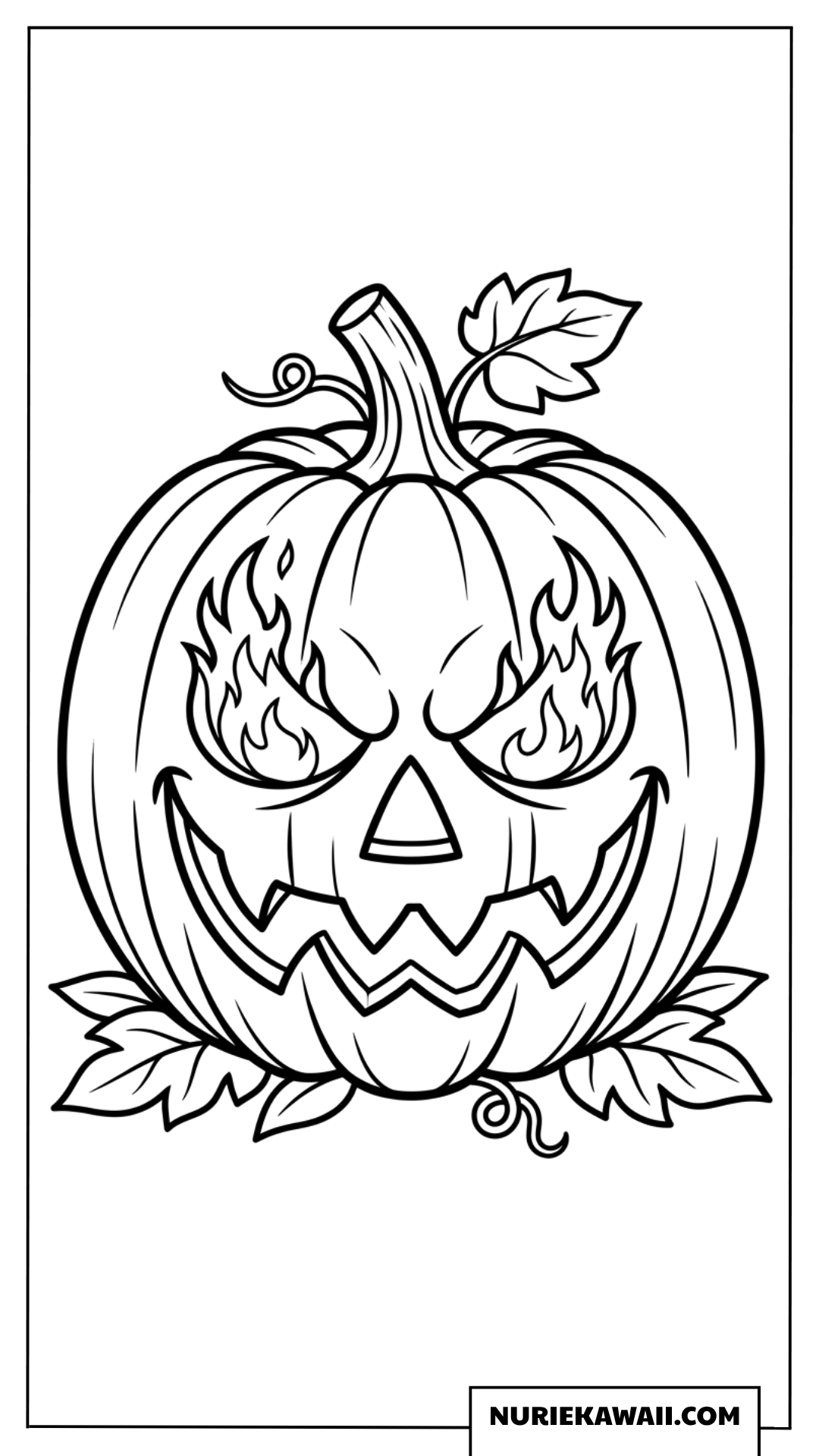炎の目が燃え上がる不気味なハロウィンかぼちゃの塗り絵