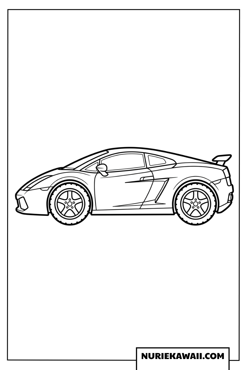 真横から見たスマートでかっこいいランボルギーニのシンプルな塗り絵