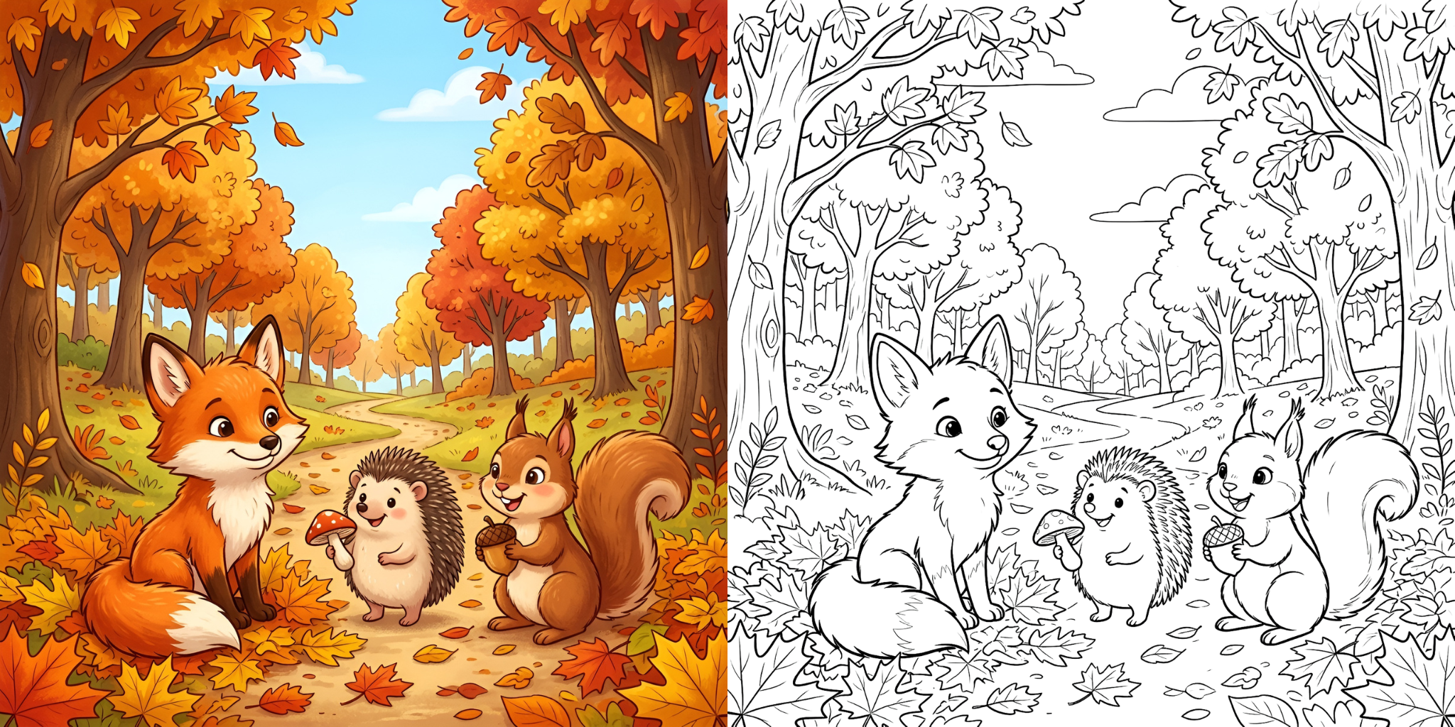 ft - 秋の動物 塗り絵 ft
