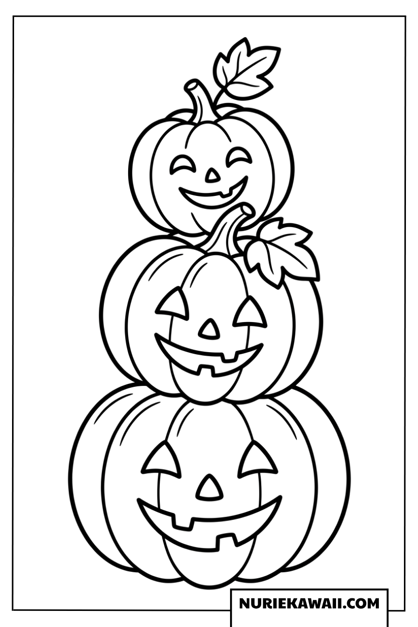 積み上げられたハロウィンかぼちゃの楽しい塗り絵