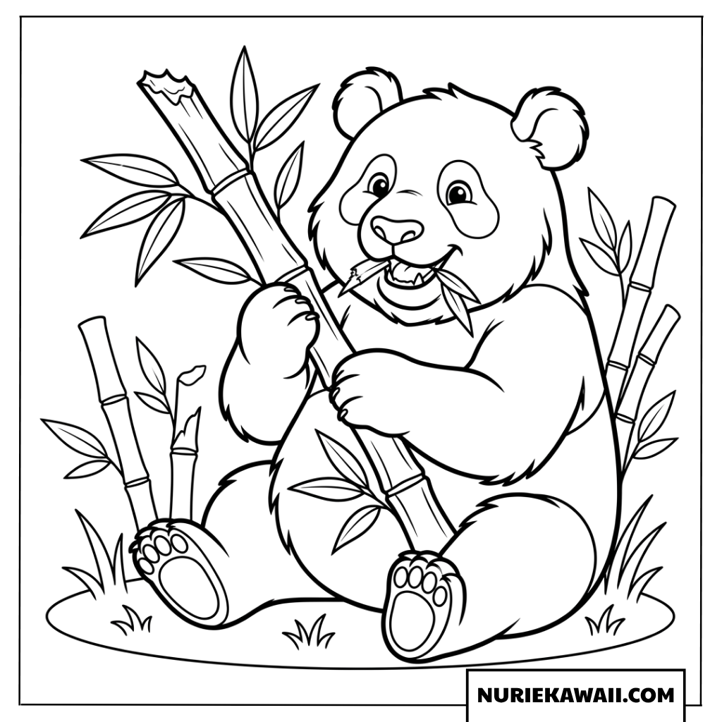竹を美味しそうにかじる可愛いジャイアントパンダの塗り絵