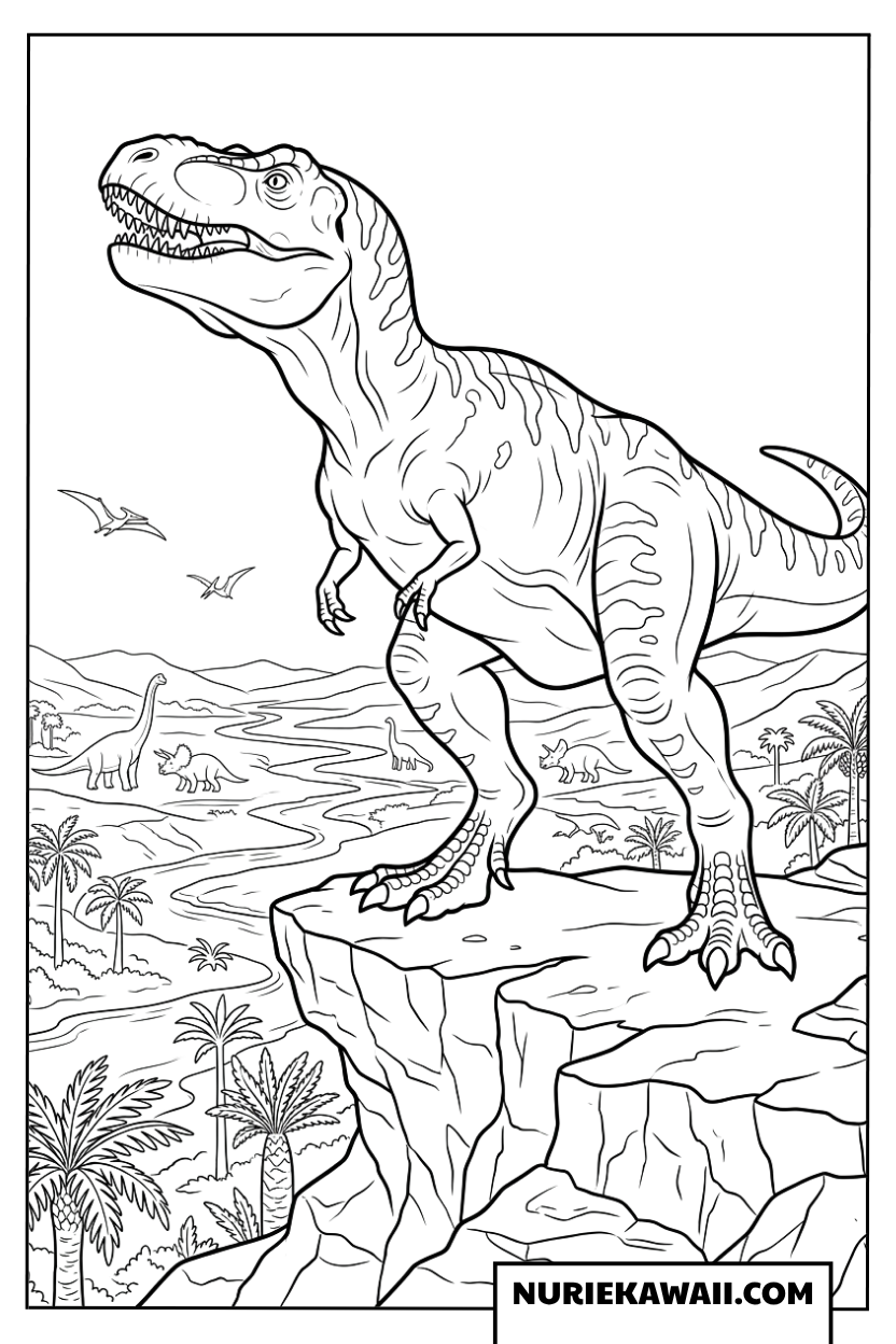 絶壁の上のティラノサウルス 塗り絵
