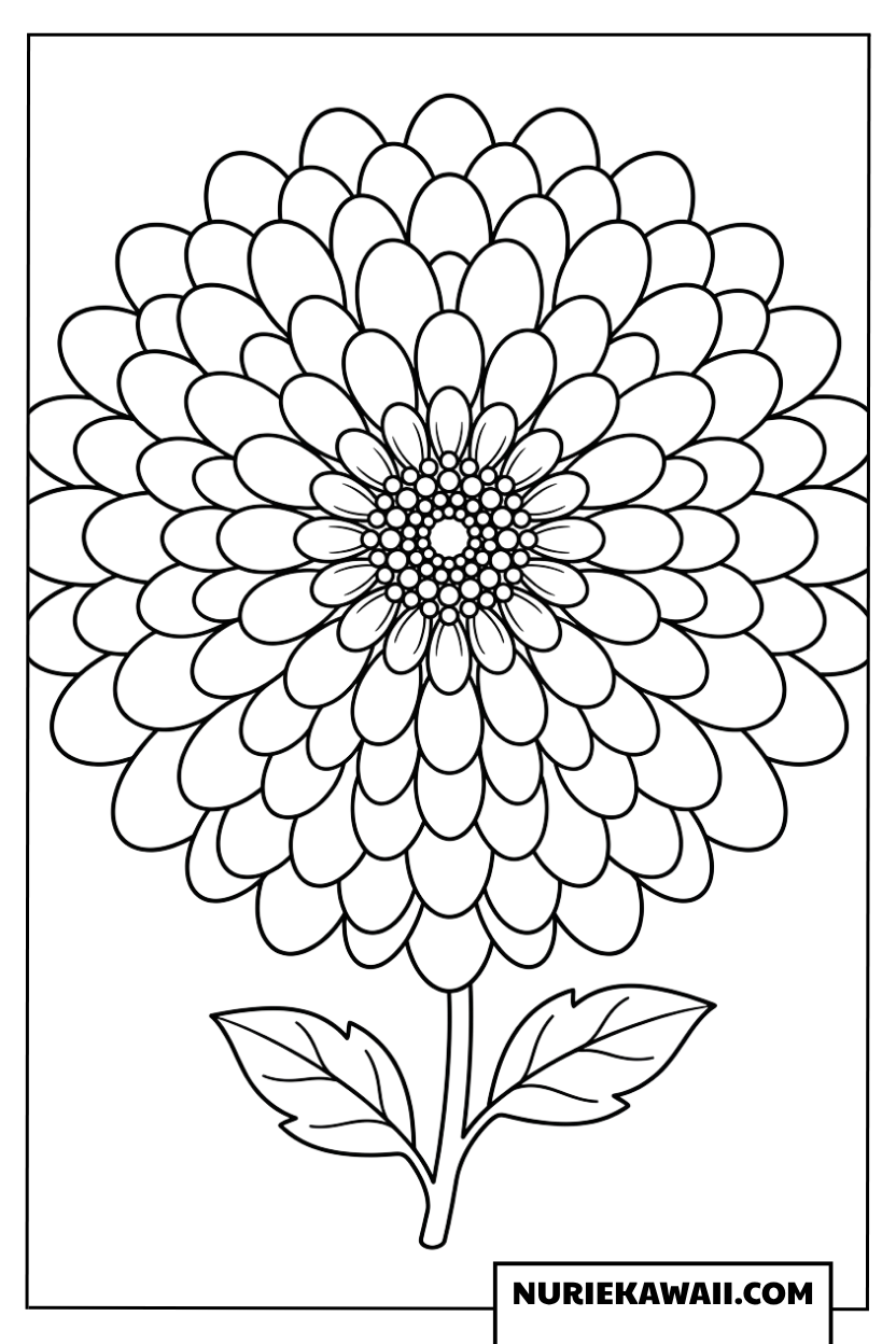 美しい大輪の輪菊を描いたシンプルな秋の塗り絵