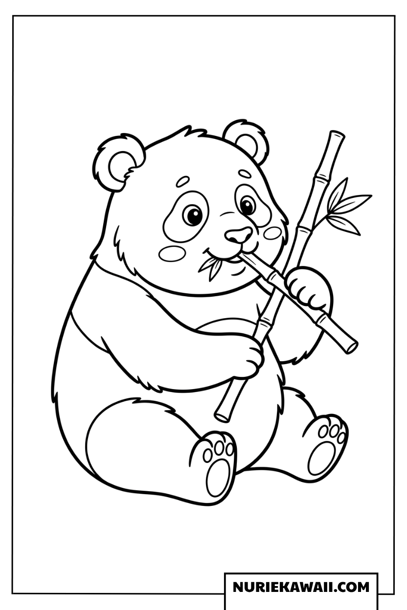 美味しそうに笹の葉を食べる可愛いパンダの塗り絵