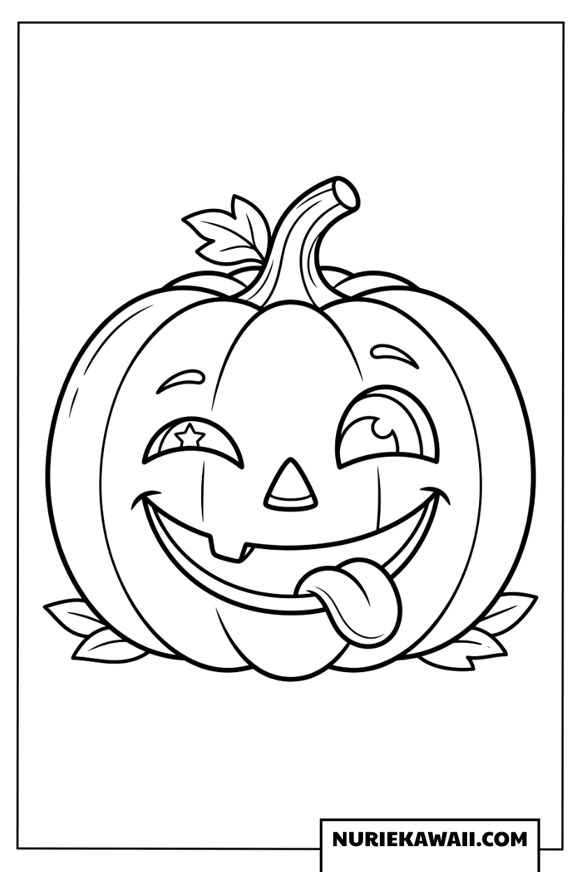 舌を出したお茶目なハロウィンかぼちゃの塗り絵