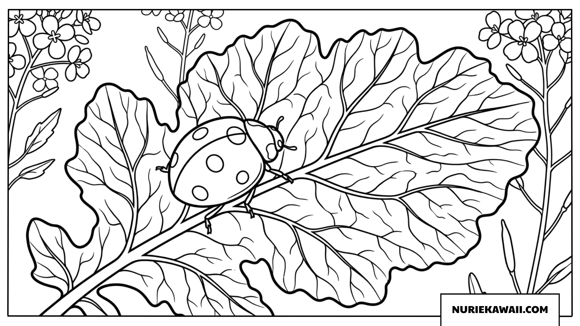 菜の花の葉とテントウムシの塗り絵