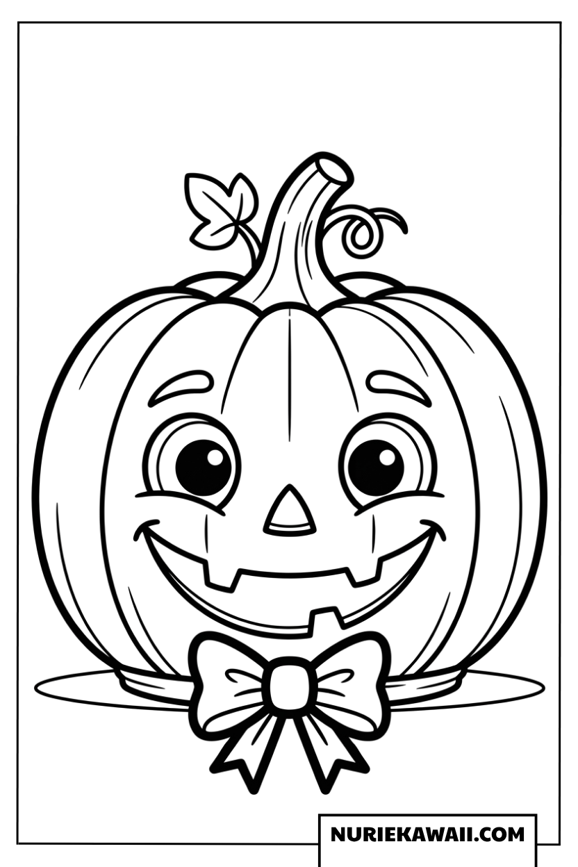 蝶ネクタイをつけた可愛いハロウィンかぼちゃの塗り絵
