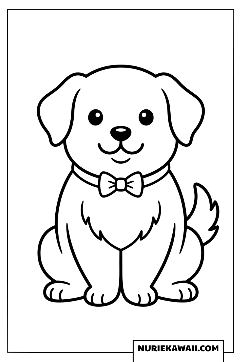 蝶ネクタイをつけた可愛い子犬の簡単塗り絵
