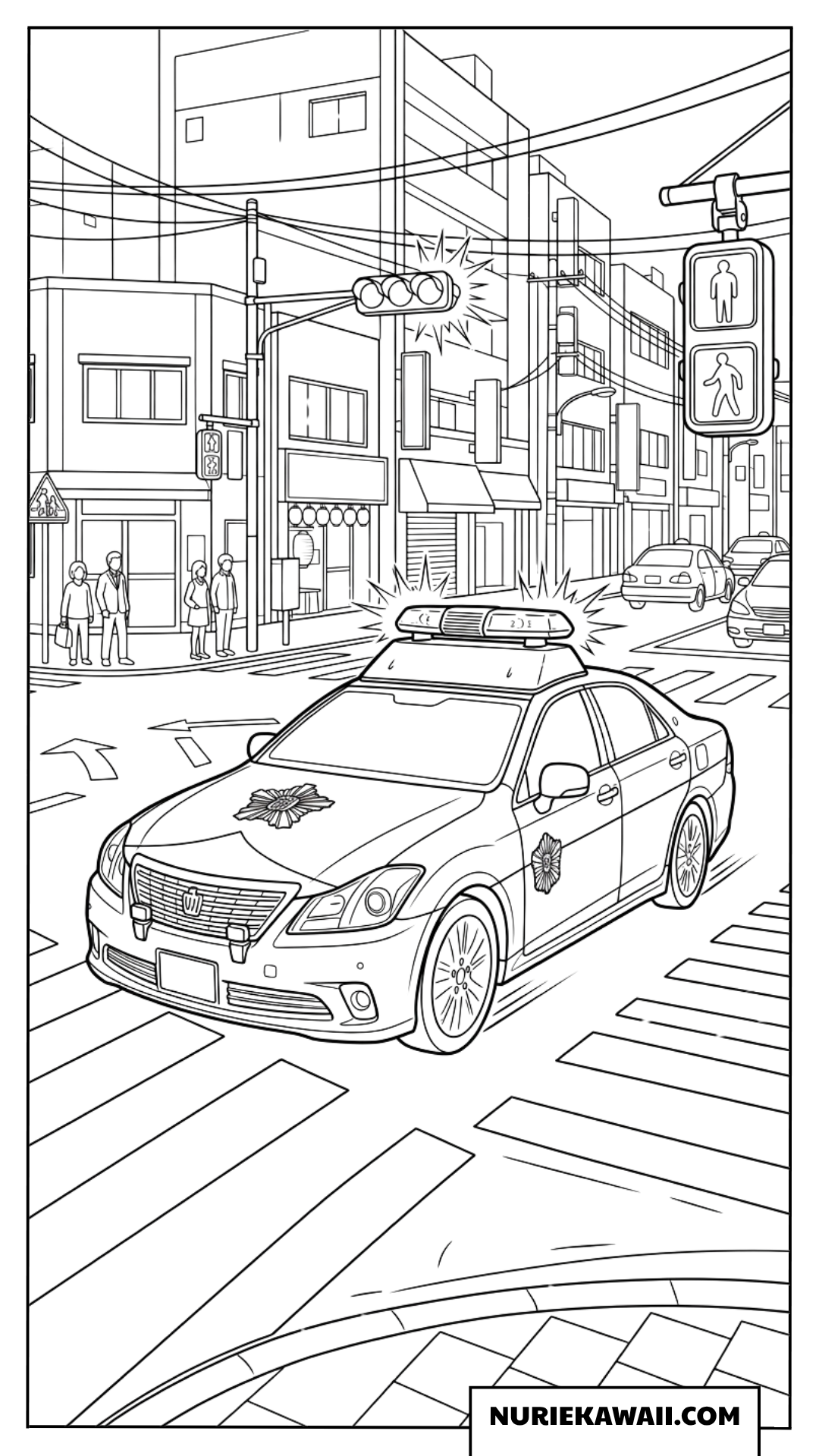 街を巡回するパトカーの塗り絵