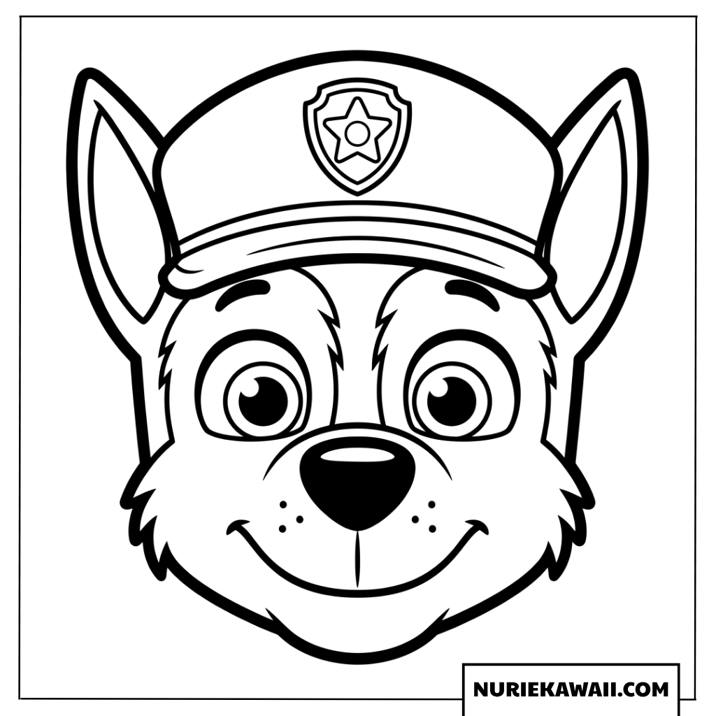警察犬チェイスの可愛いお顔をアップにした初心者向けの簡単な塗り絵