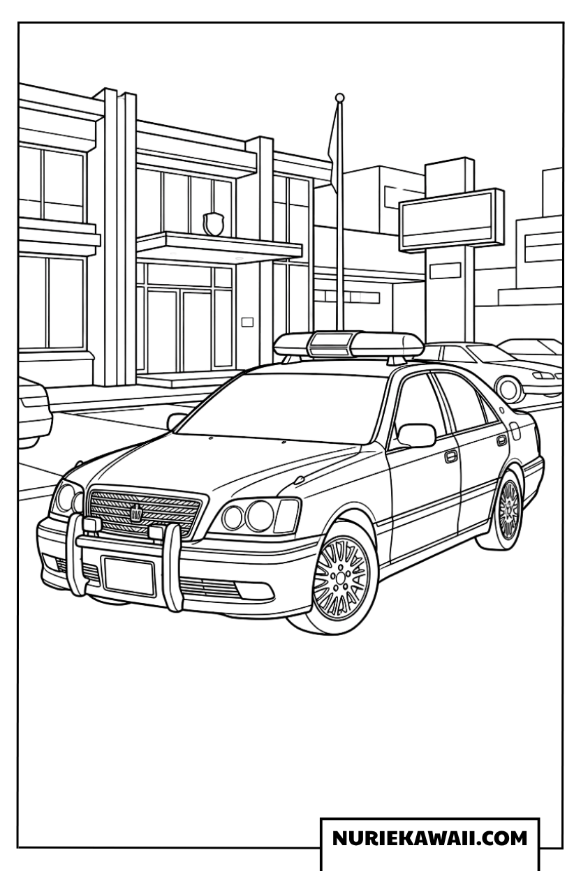 警察署前のパトカーの塗り絵