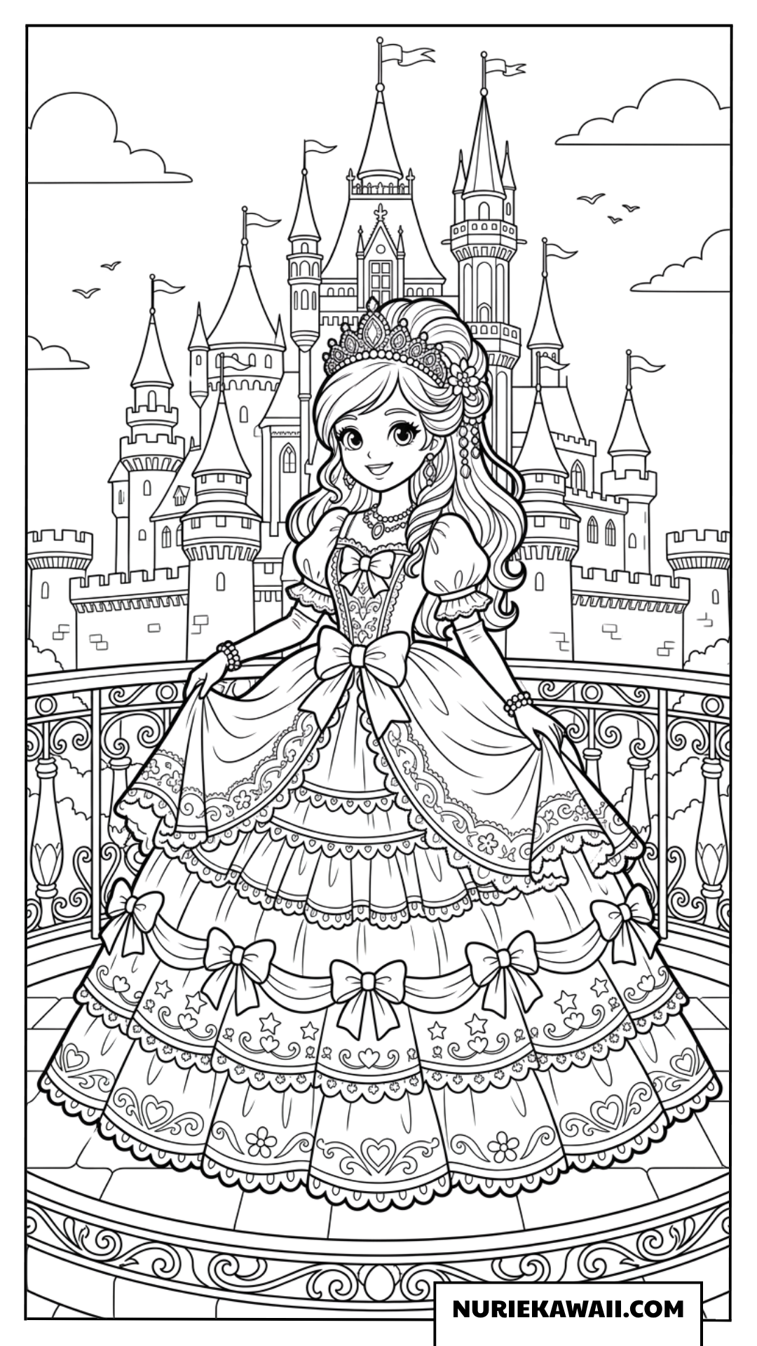 豪華なドレスの可愛いお姫様の塗り絵