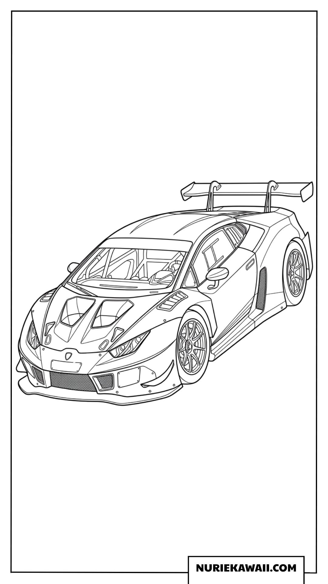 迫力あるフロントマスクが際立つランボルギーニウラカンGT3の塗り絵