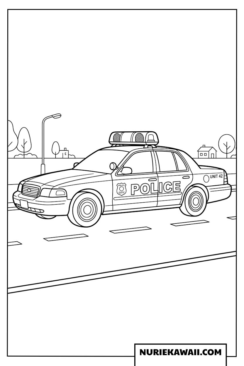 道路を走るかっこいいパトカーの簡単な塗り絵