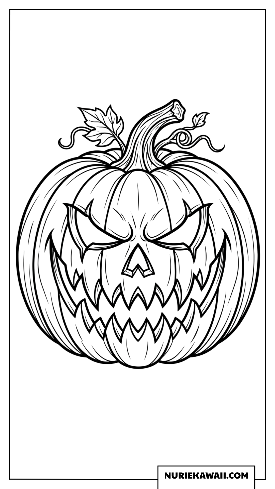 鋭い歯で不敵に笑うリアルなハロウィンかぼちゃの塗り絵