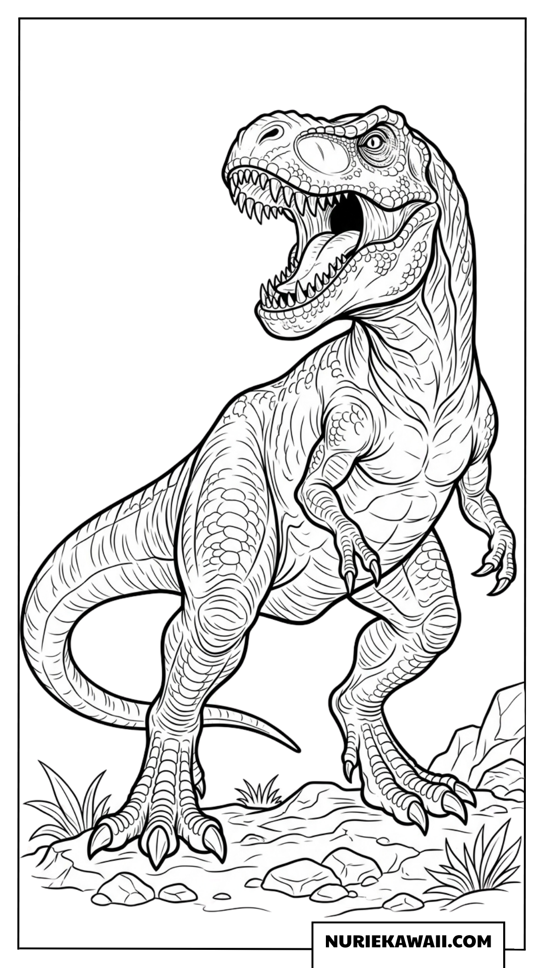 雄叫びをあげるティラノサウルス 塗り絵