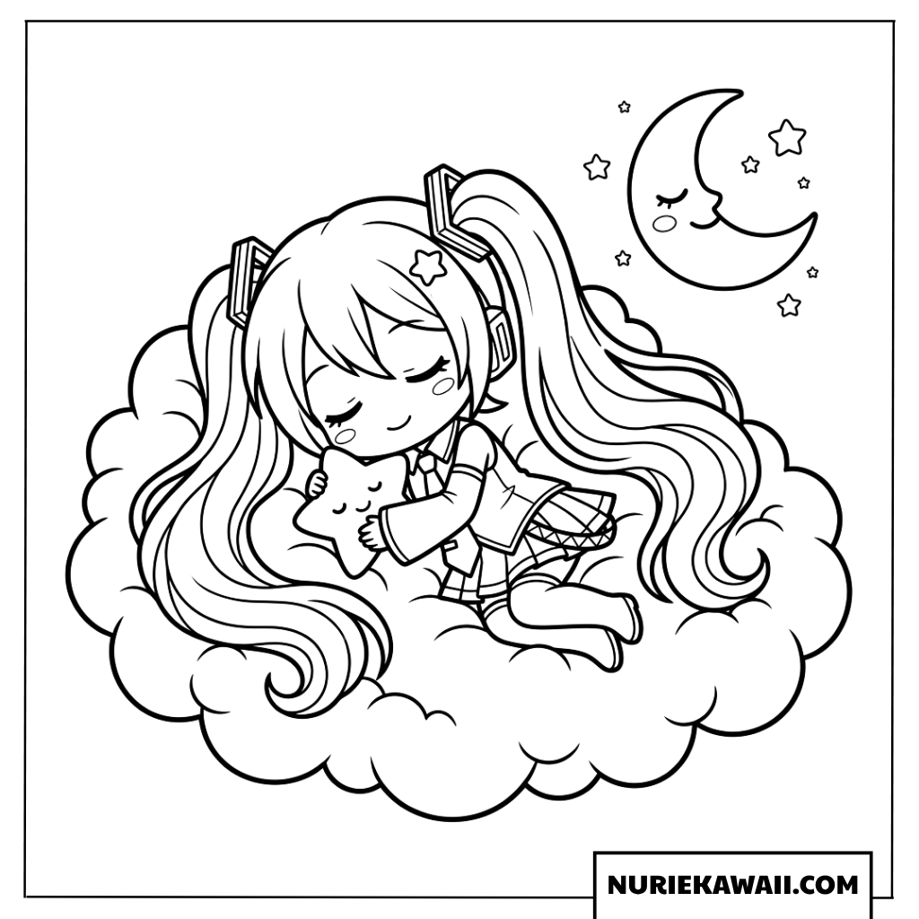 雲の上で眠るちび初音ミク塗り絵