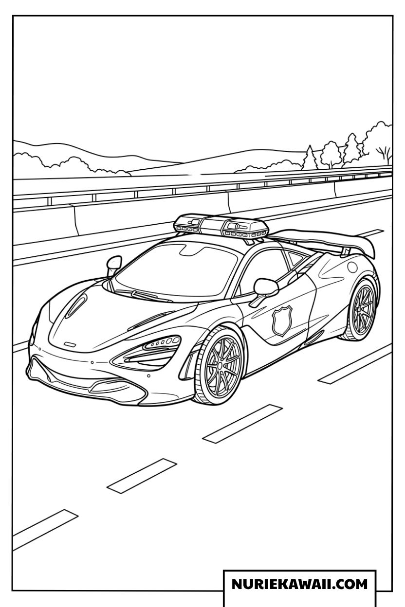 高速道路を走るスポーツカーパトカーの塗り絵