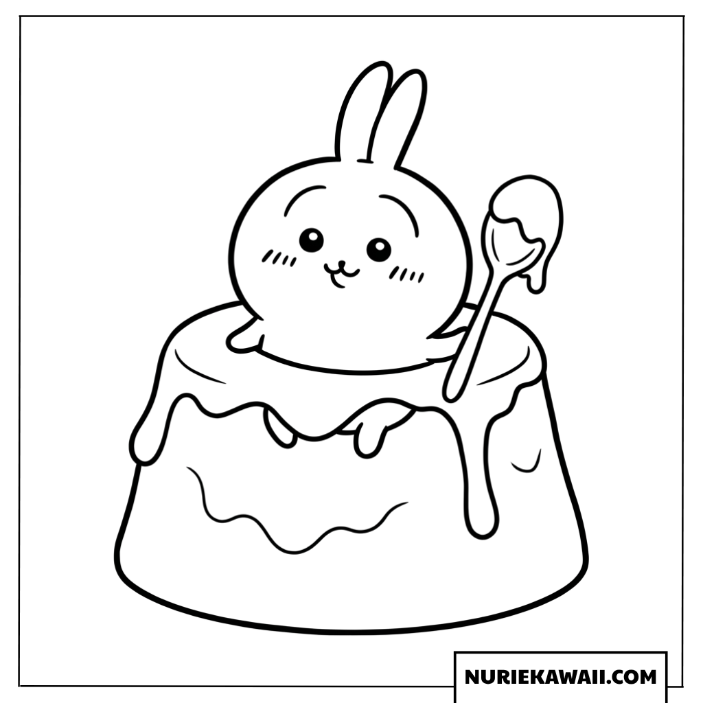 うさぎのビッグプリンでおやつタイムぬりえ