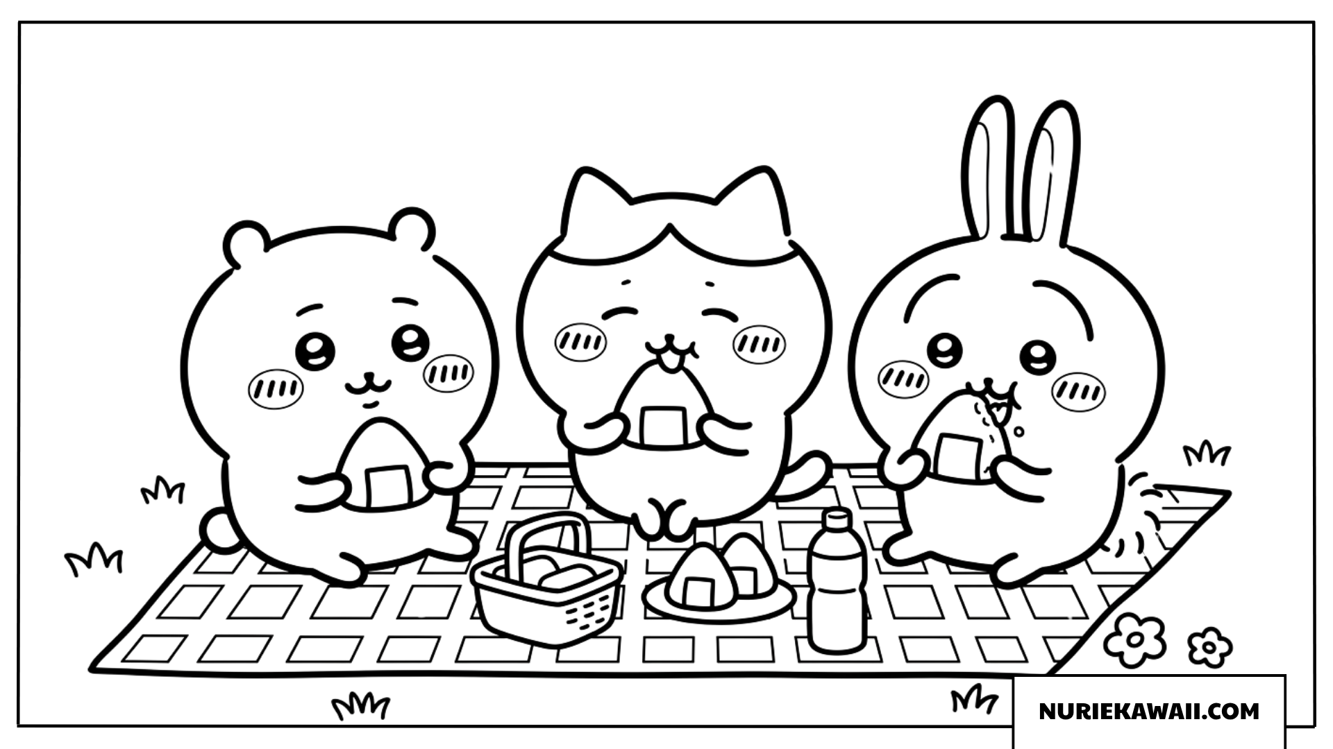 ちいかわハチワレうさぎのお弁当ピクニックぬりえ