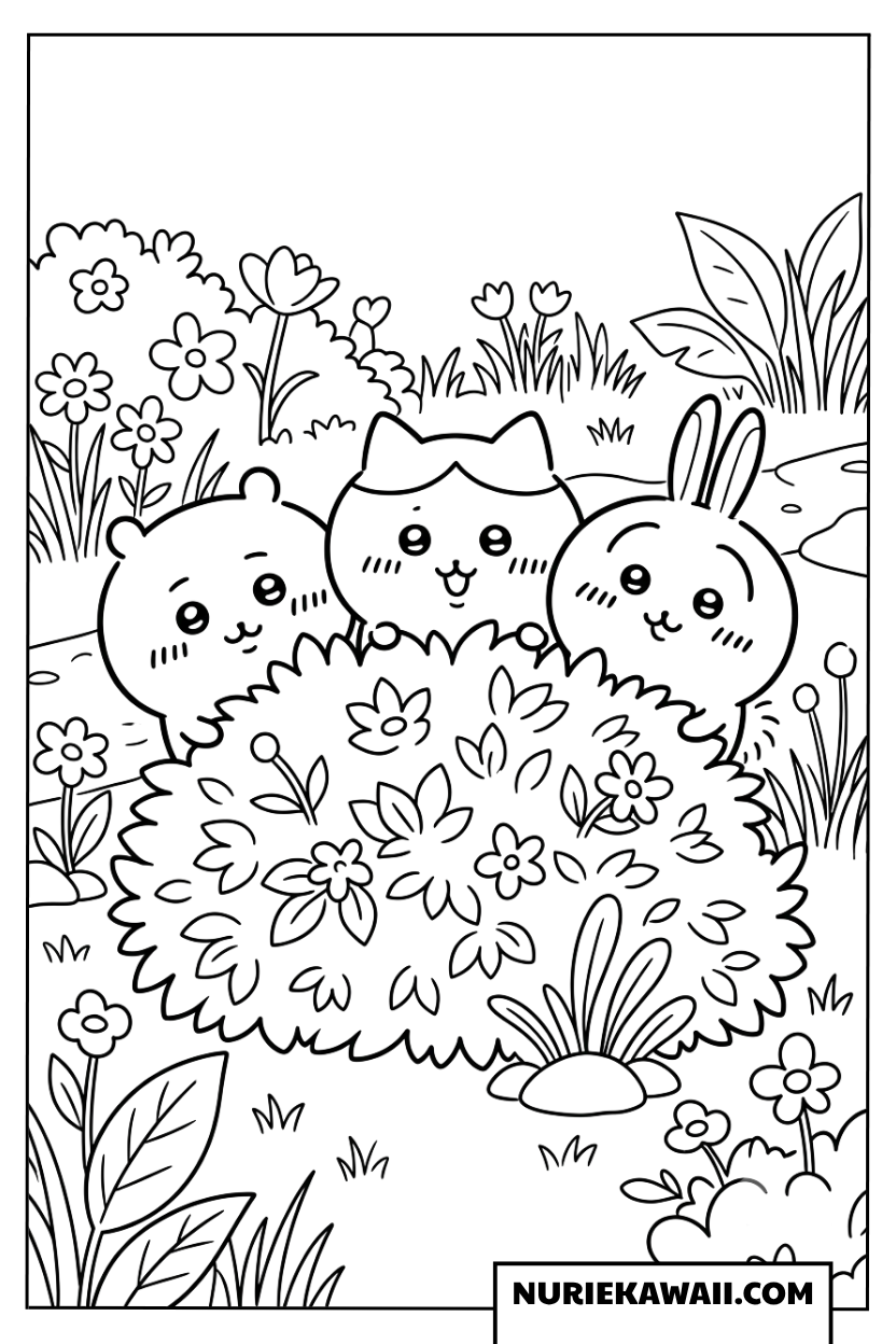 ちいかわハチワレうさぎのお花畑ぬりえ
