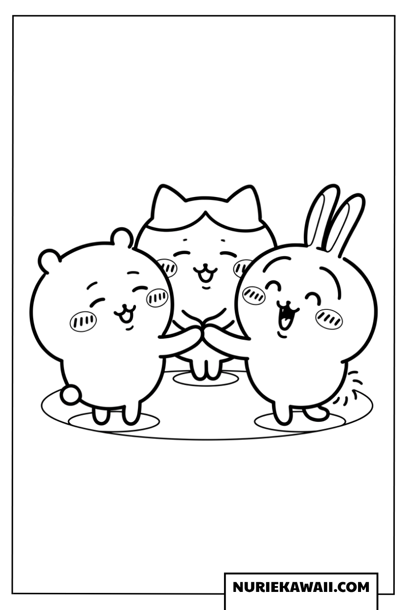 ちいかわハチワレうさぎの仲良しダンスぬりえ