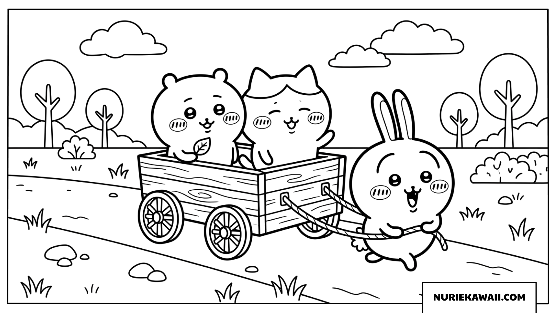 ちいかわハチワレうさぎの木製カートお散歩ぬりえ