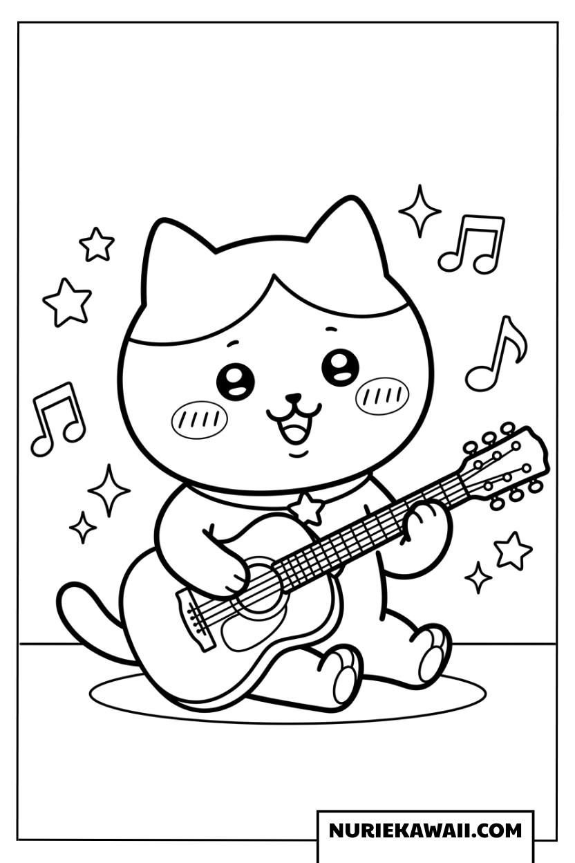 ギターを弾くハチワレの塗り絵