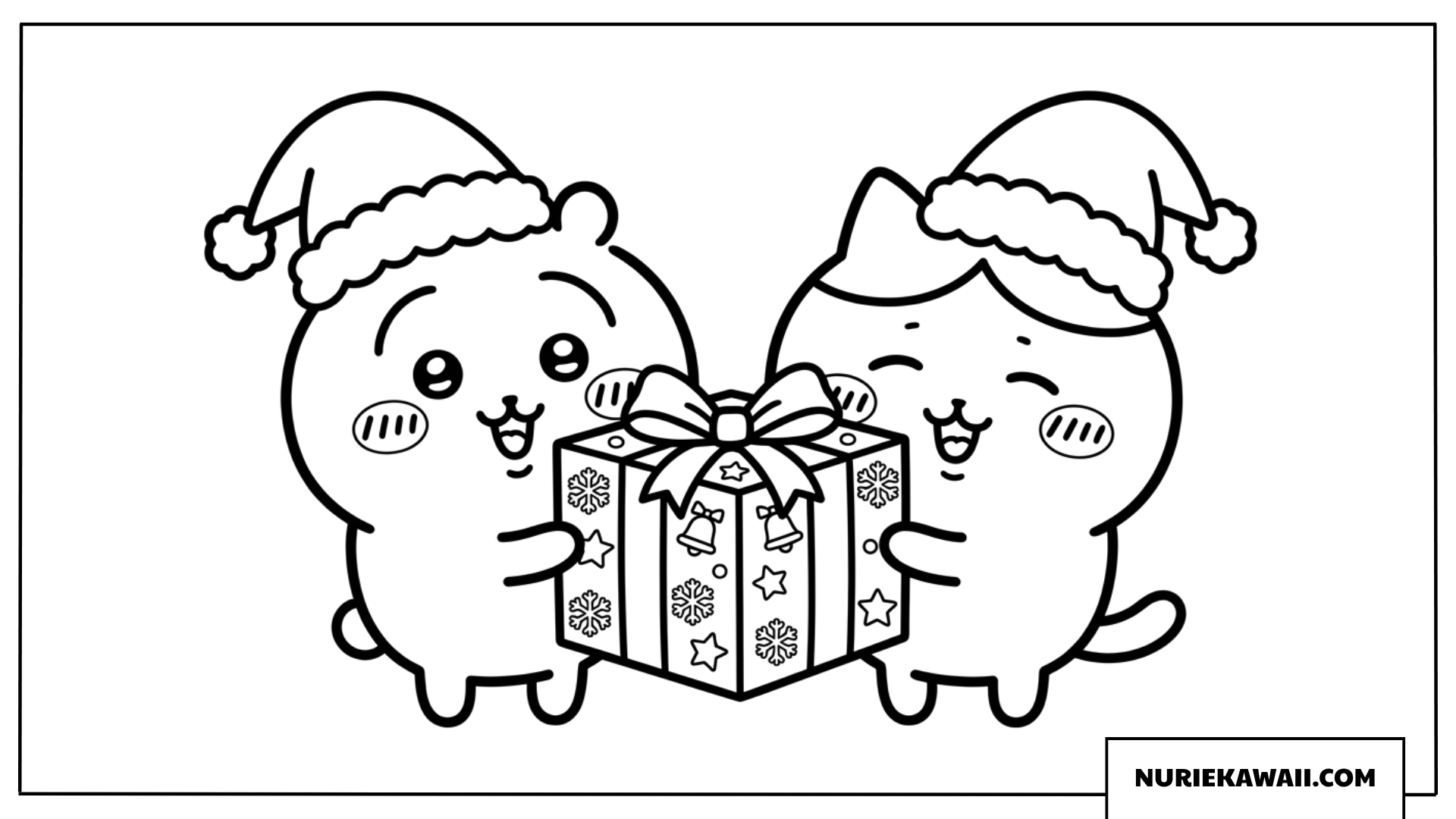 クリスマスプレゼントを持つちいかわたちの塗り絵