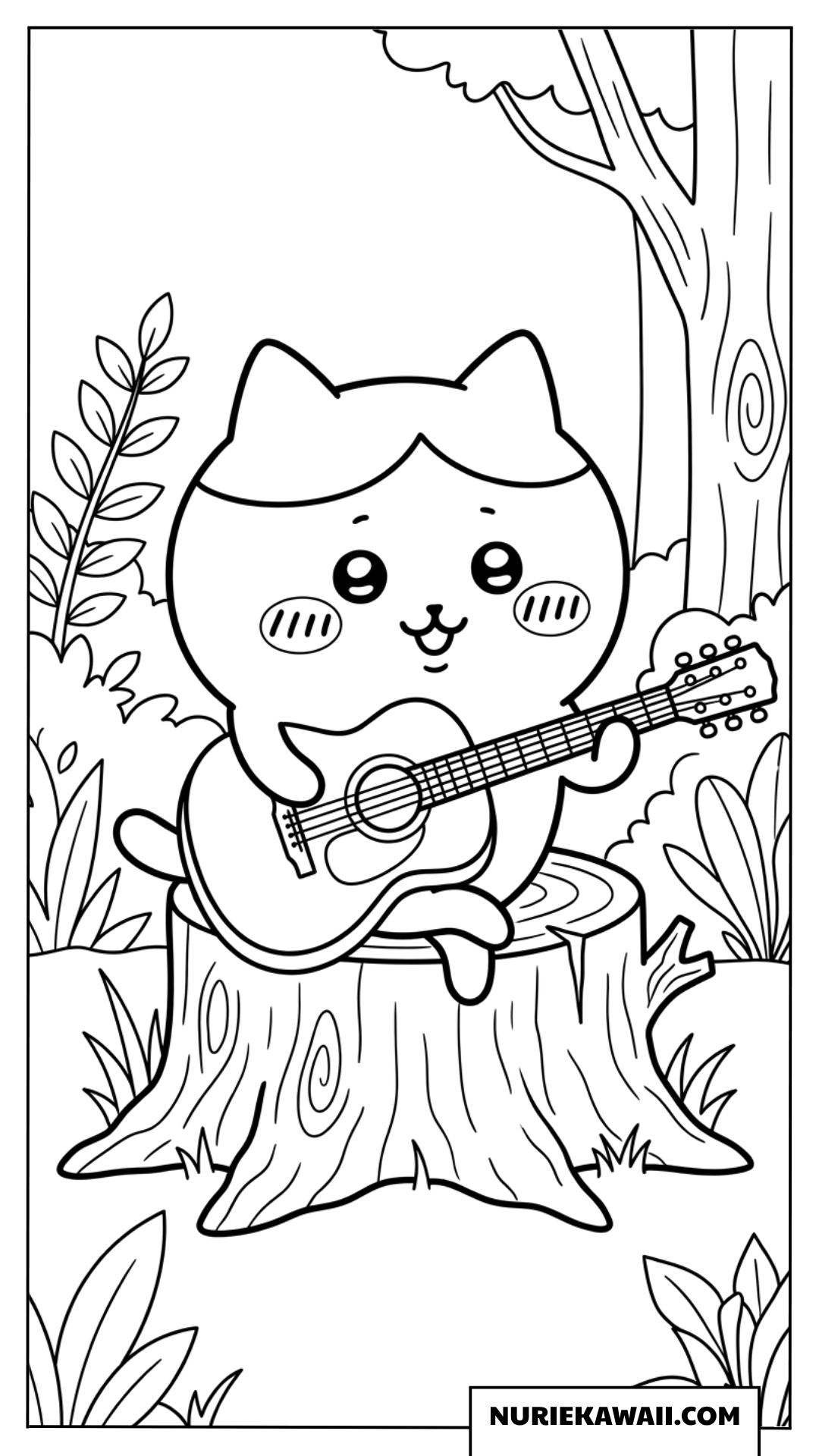 ハチワレの森のギター演奏ぬりえ
