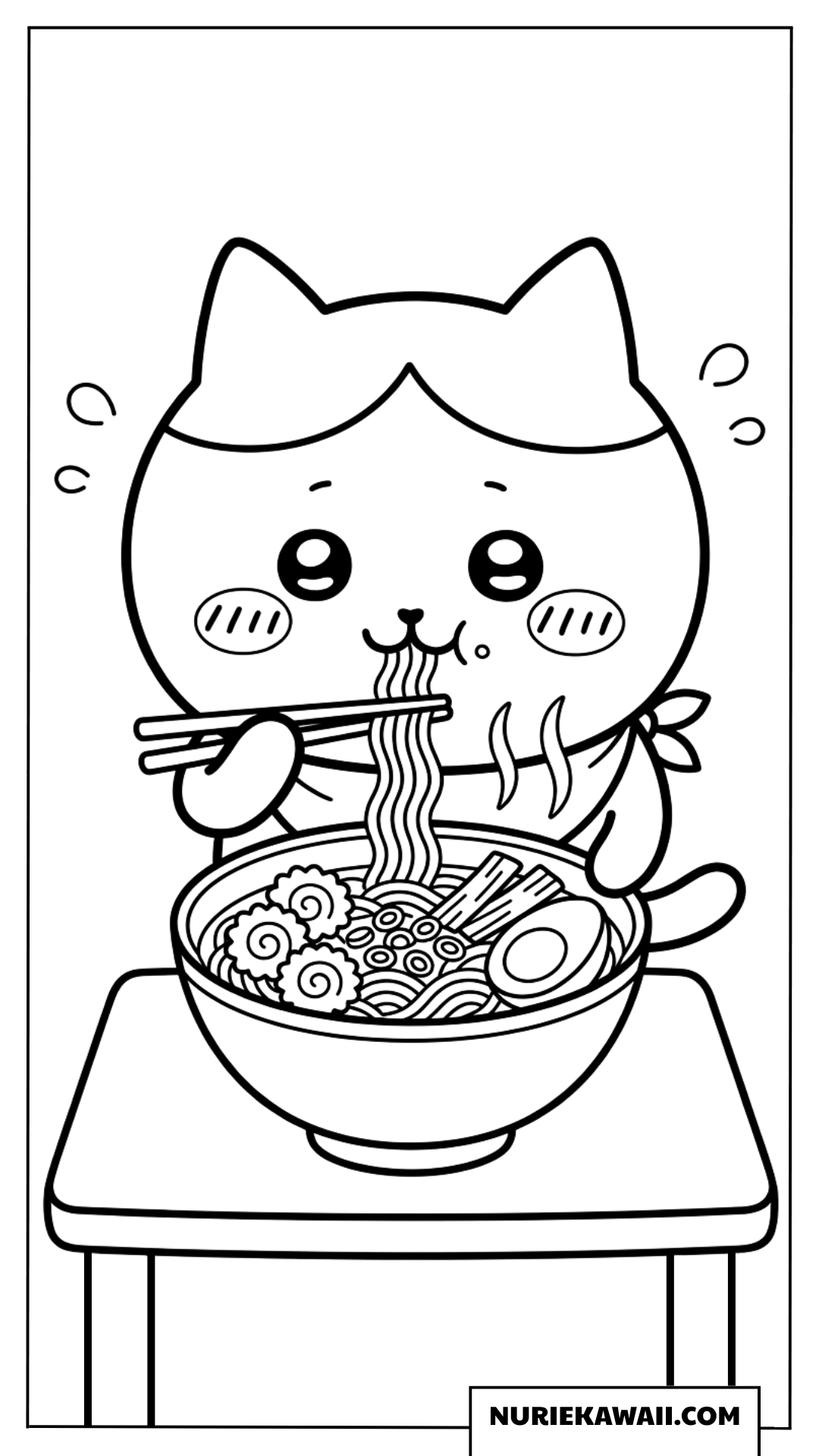 ハチワレの熱々ラーメンいただきますぬりえ