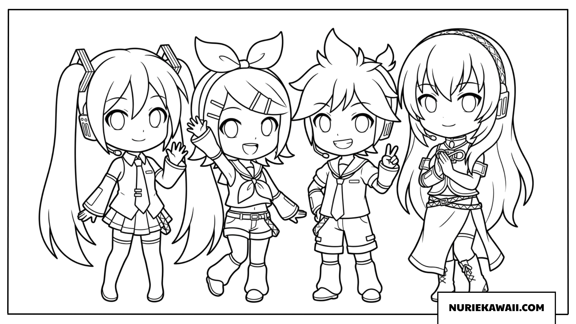 ボカロちびキャラみんなでポーズをとる塗り絵
