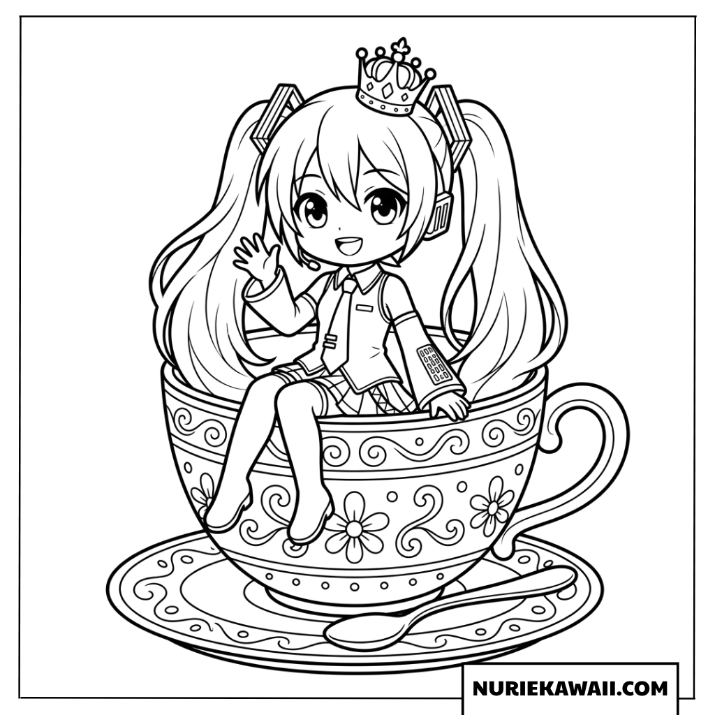 初音ミク ちびキャラ ティーカップ 塗り絵