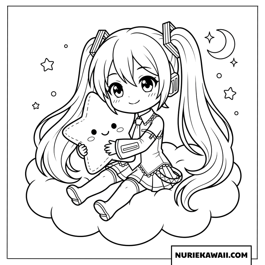 初音ミク ちびキャラ 星のクッション 塗り絵