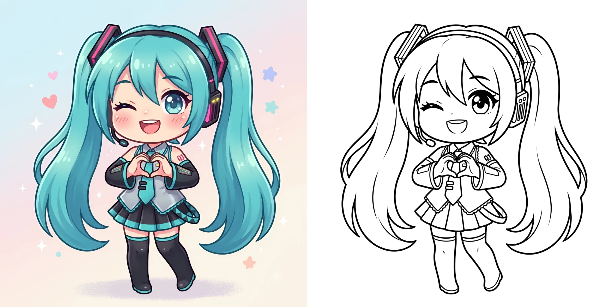 ft - 初音ミク ちびキャラ塗り絵 ft