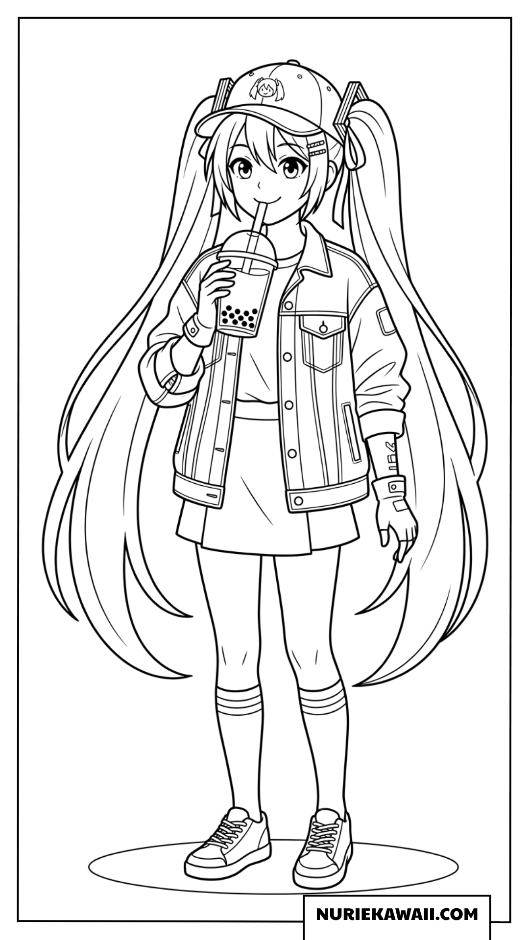 初音ミク タピオカミルクティー 塗り絵