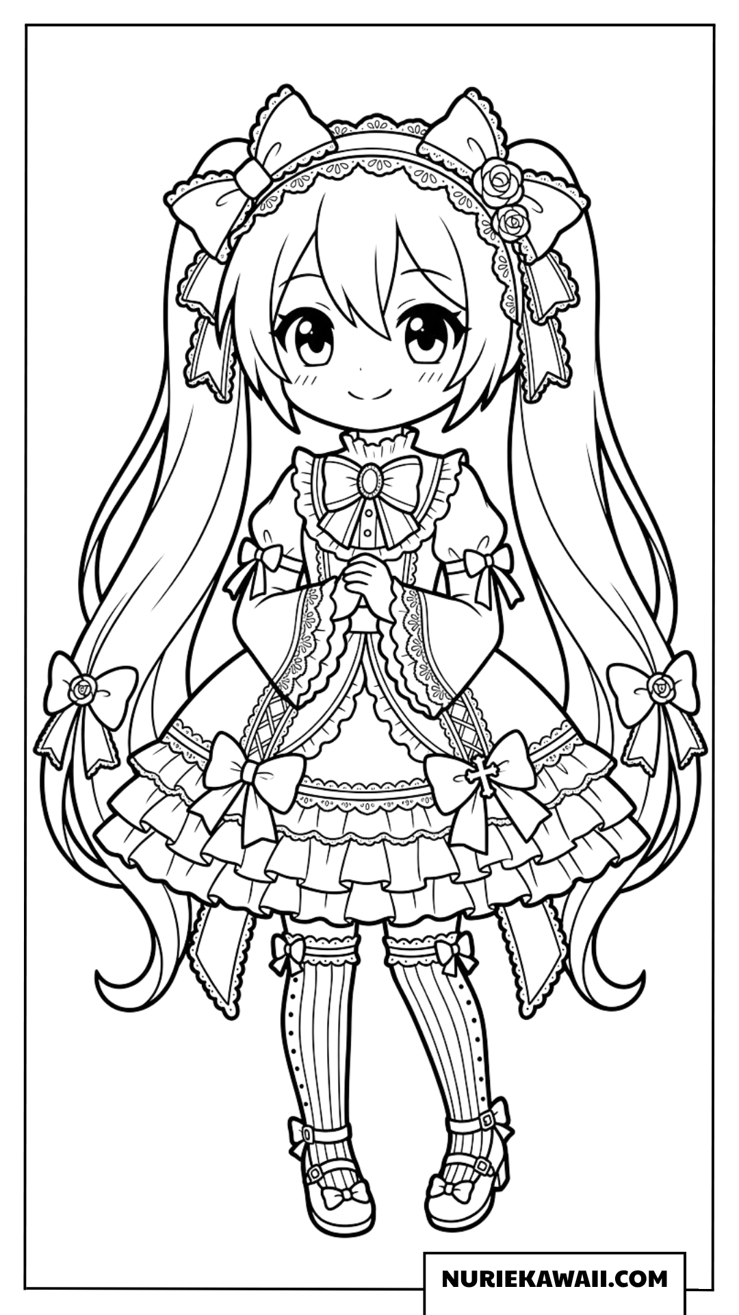 初音ミクちびキャラゴシックロリータドレスの塗り絵